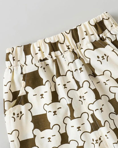 3 Pec Bear Printed Co-Ord Set With Sleeveless T-Shirt
