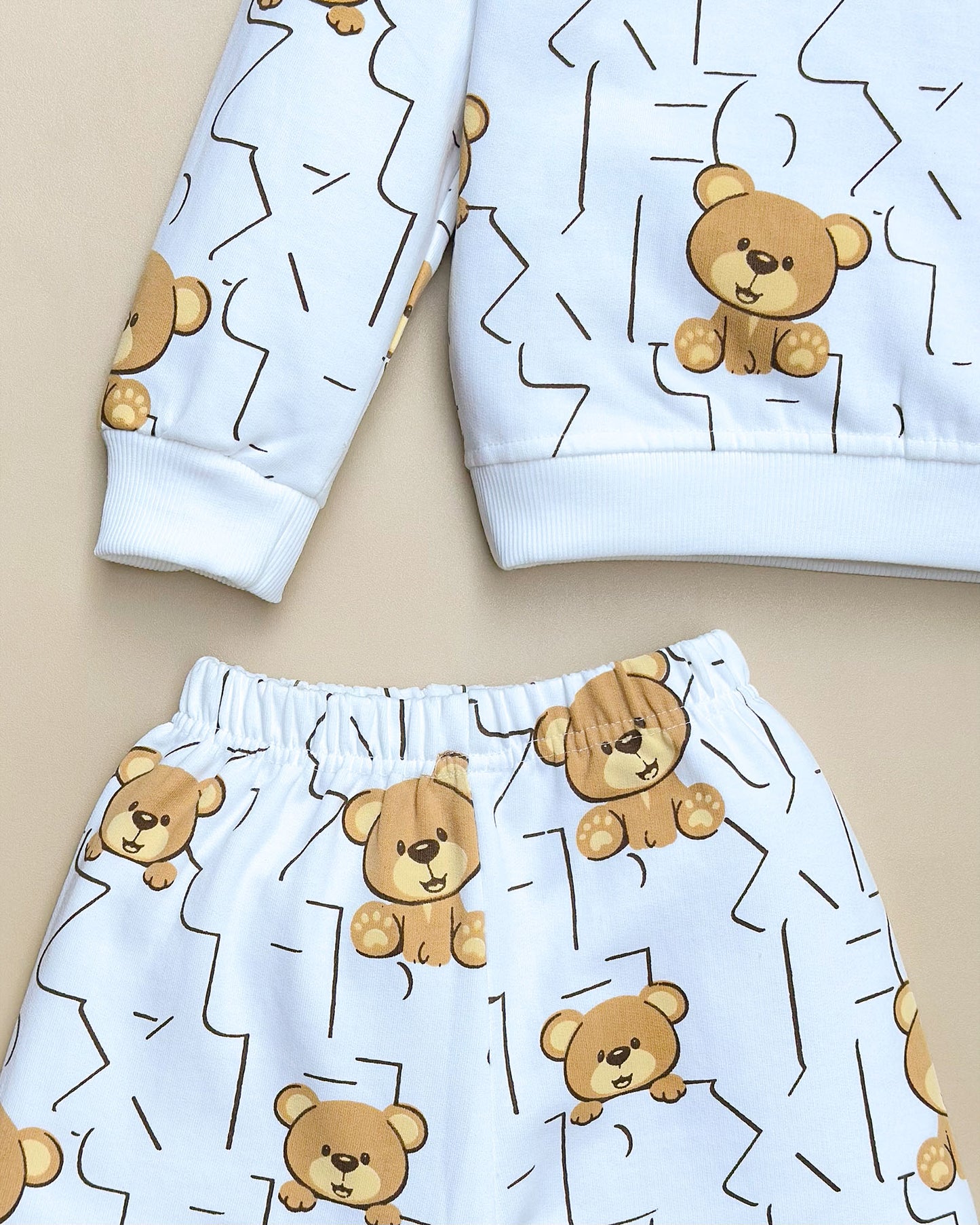 Fun Teddy Printed Fleeced Co-ord Set