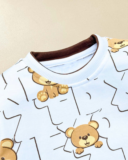 Fun Teddy Printed Fleeced Co-ord Set