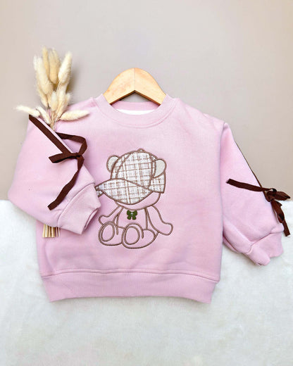 Full-Sleeve Teddy Bear Embroidery Sweatshirt