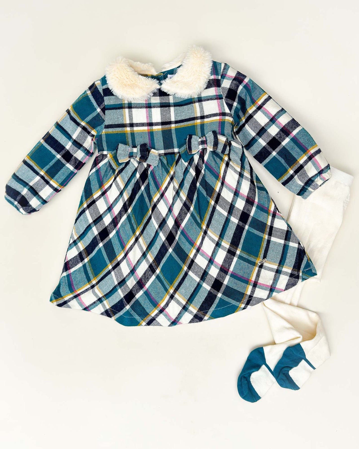 Herringbone Check Print Casual Dress With Stockings
