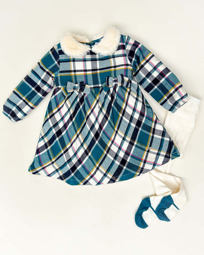Herringbone Check Print Casual Dress With Stockings