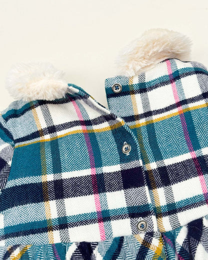 Herringbone Check Print Casual Dress With Stockings