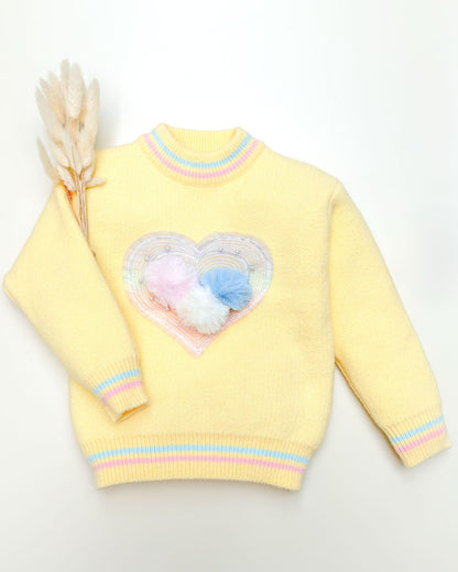 Heart Appliqué Full-Sleeve Pullover Sweater