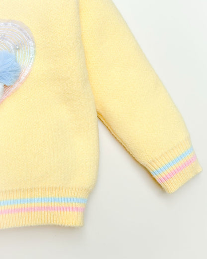 Heart Appliqué Full-Sleeve Pullover Sweater