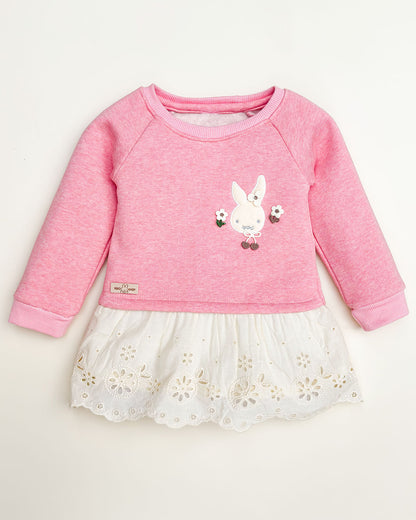 Bunny Printed Fleeced Casual Dress With Joggers