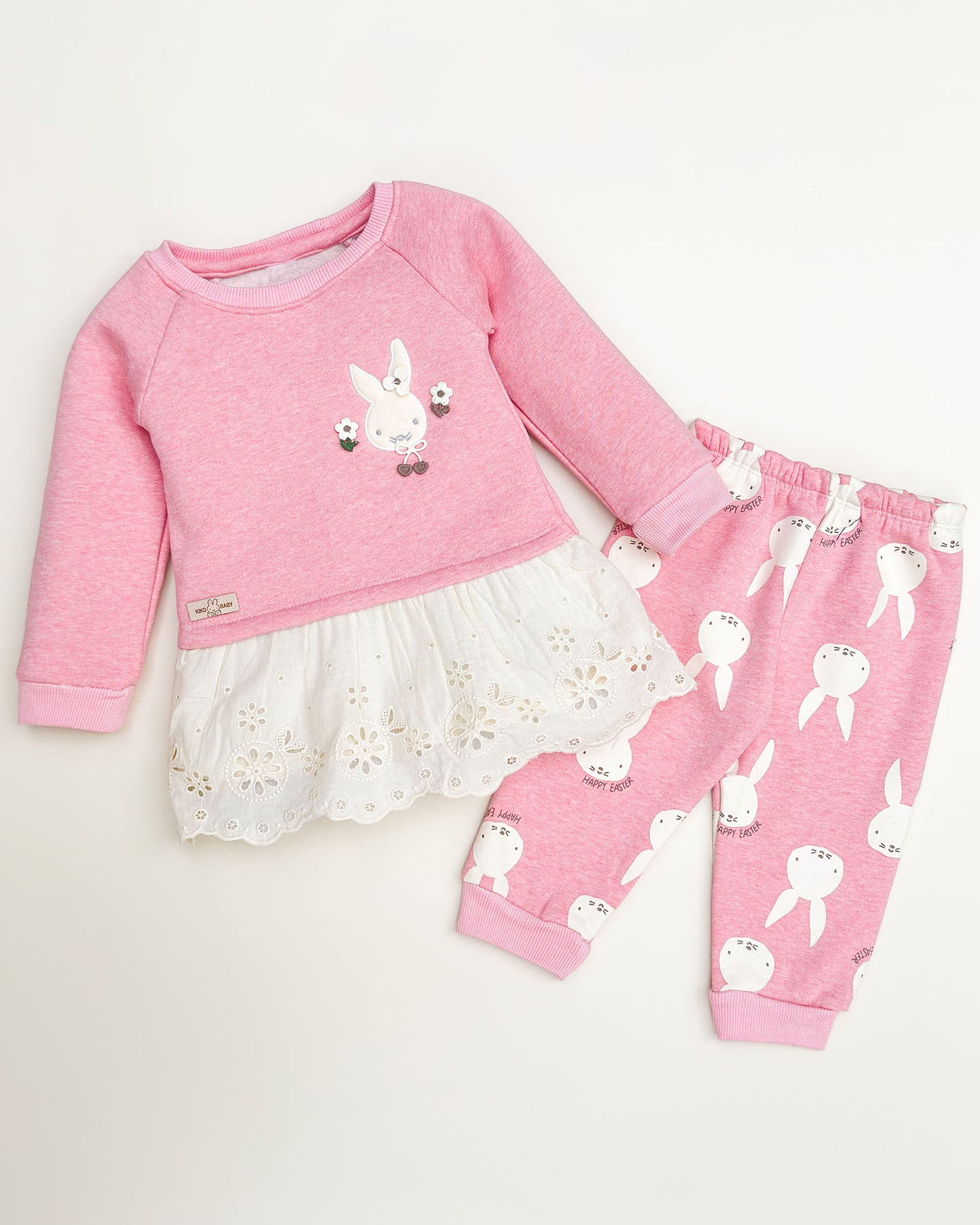 Bunny Printed Fleeced Casual Dress With Joggers