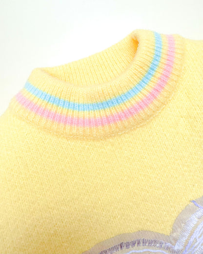 Heart Appliqué Full-Sleeve Pullover Sweater