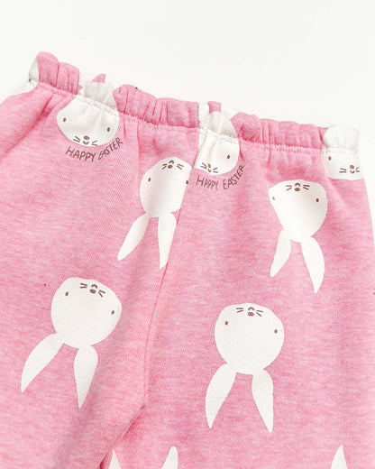 Bunny Printed Fleeced Casual Dress With Joggers