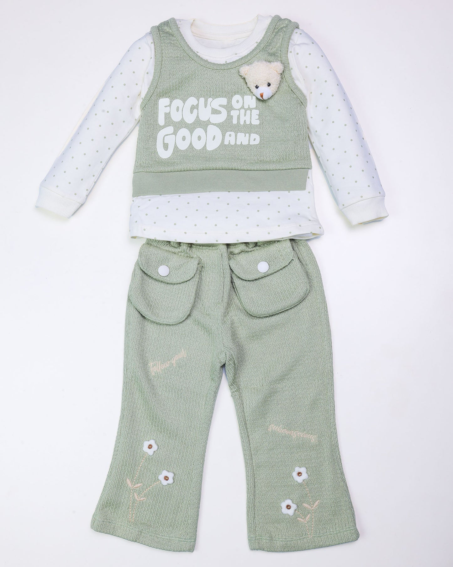 Full Sleeve Knitted Top with Textured Bell Bottom Pants