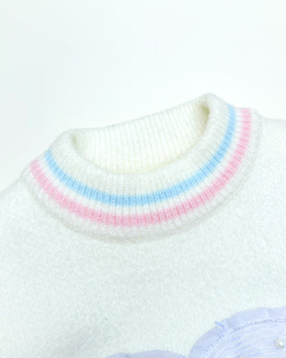 Heart Appliqué Full-Sleeve Pullover Sweater