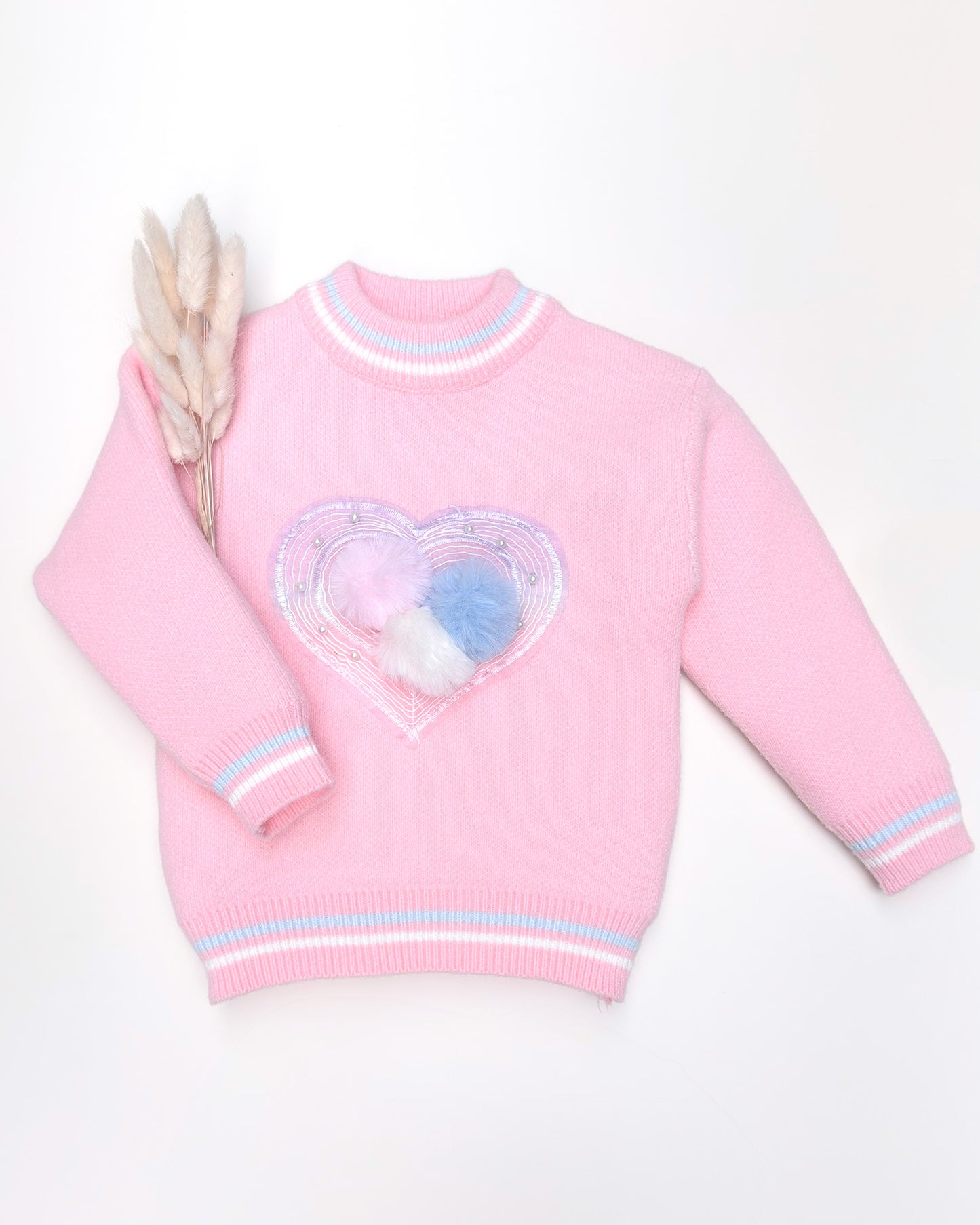Heart Appliqué Full-Sleeve Pullover Sweater