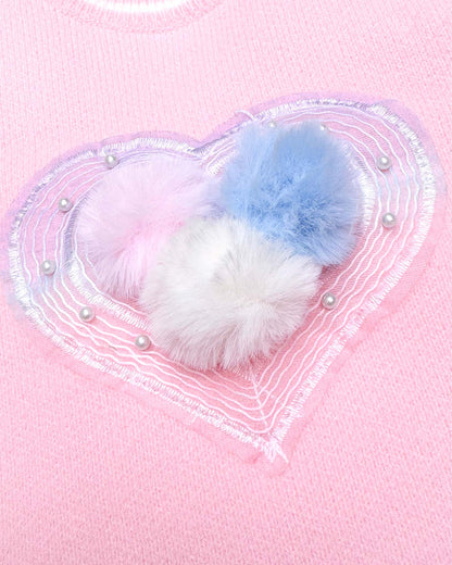 Heart Appliqué Full-Sleeve Pullover Sweater