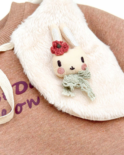 Fur Coat Fleeced Casual Dress With Jogger & Broach Details