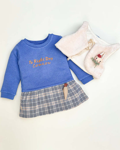 Fur Coat Fleeced Casual Dress With Jogger & Broach Details