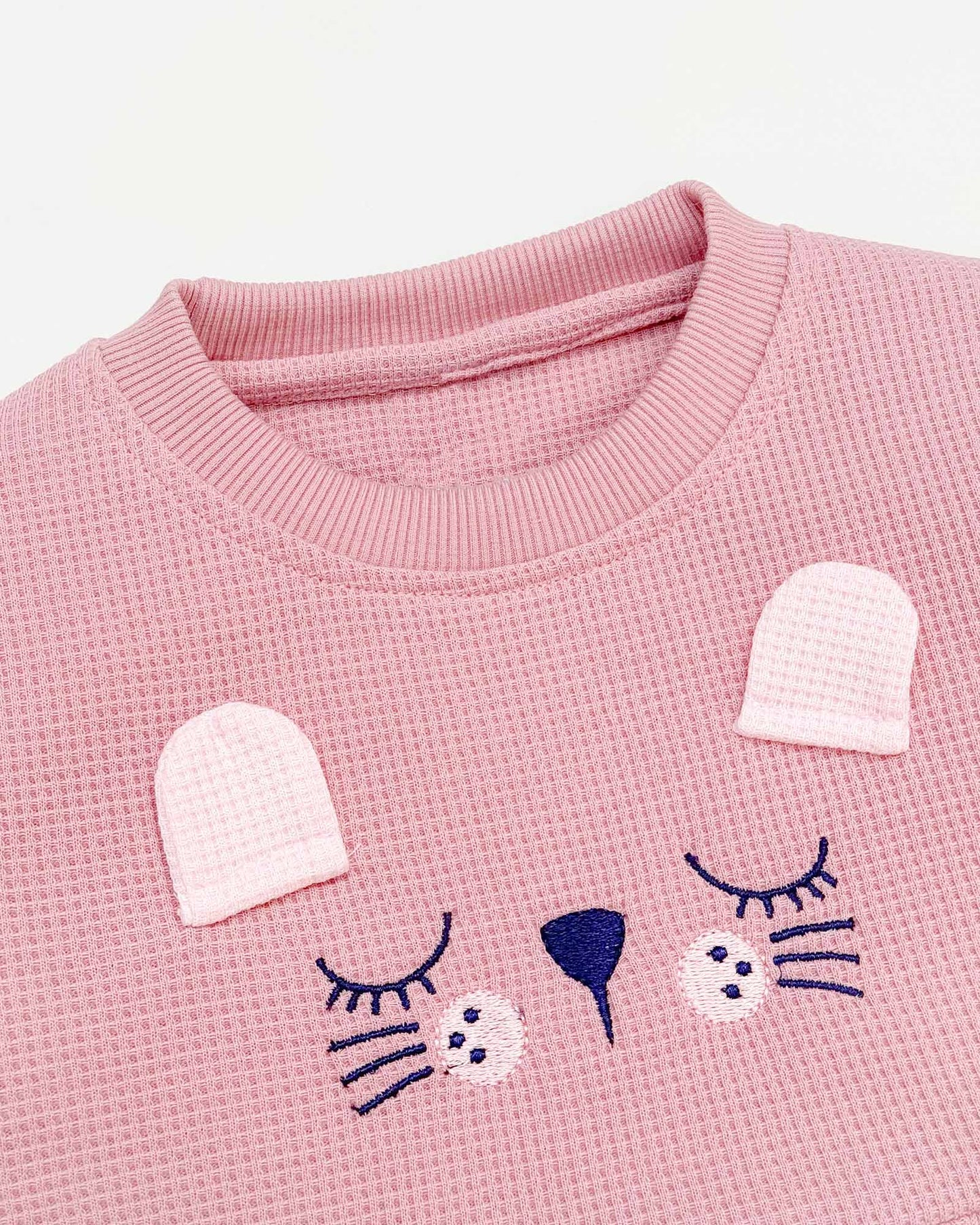 Waffle Textured Cat Face Full Sleeve Co-Ord Set