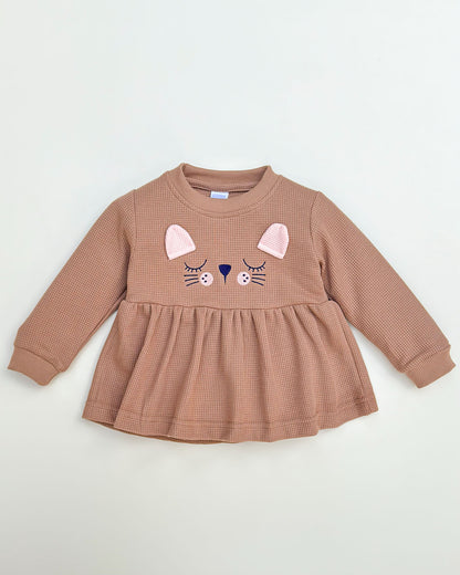 Waffle Textured Cat Face Full Sleeve Co-Ord Set