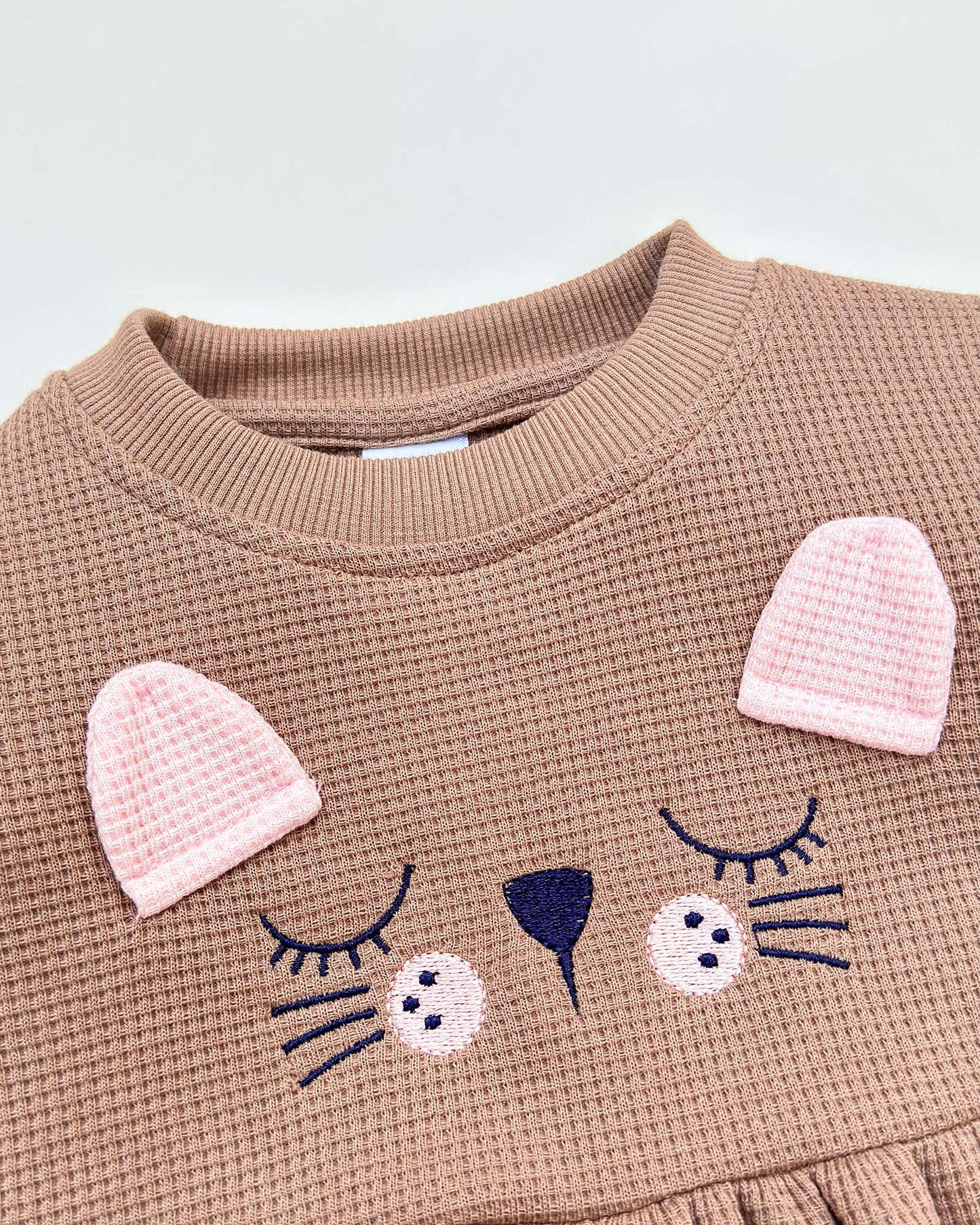 Waffle Textured Cat Face Full Sleeve Co-Ord Set