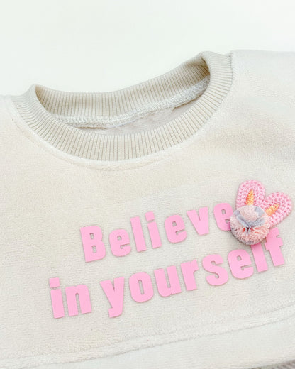 Belive Printed Check Casual Dress With Fleece Jogger & Drawstring Belt