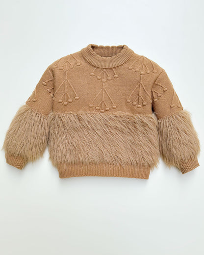 Knitted Textured Sweater Co-Ord Set With Fur Details