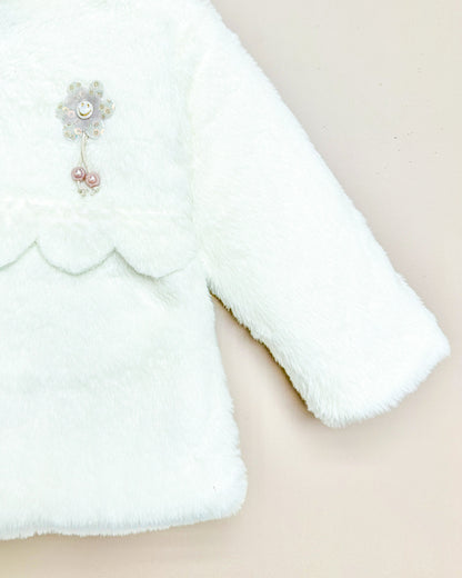 Fur Full Sleeve Jacket With Broach Detail