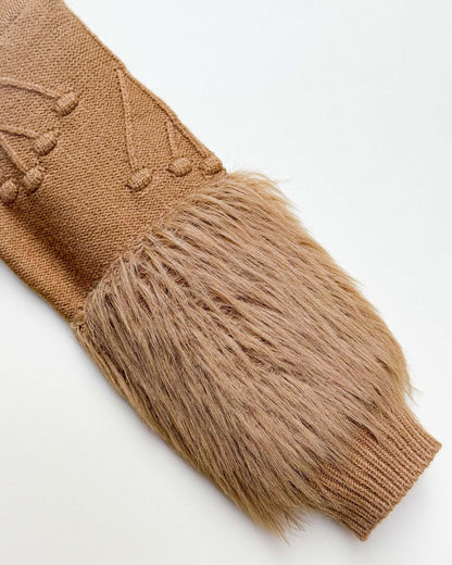 Knitted Textured Sweater Co-Ord Set With Fur Details