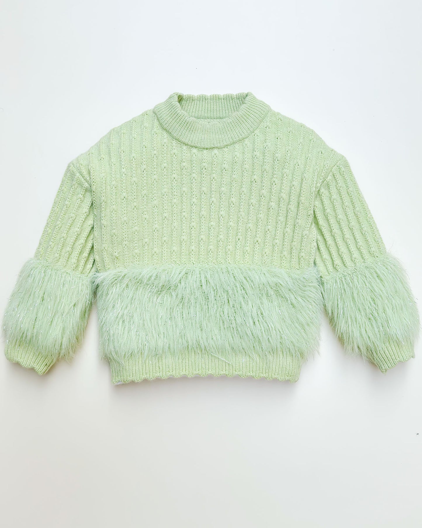 Knitted Textured Sweater Co-Ord Set With Fur Details