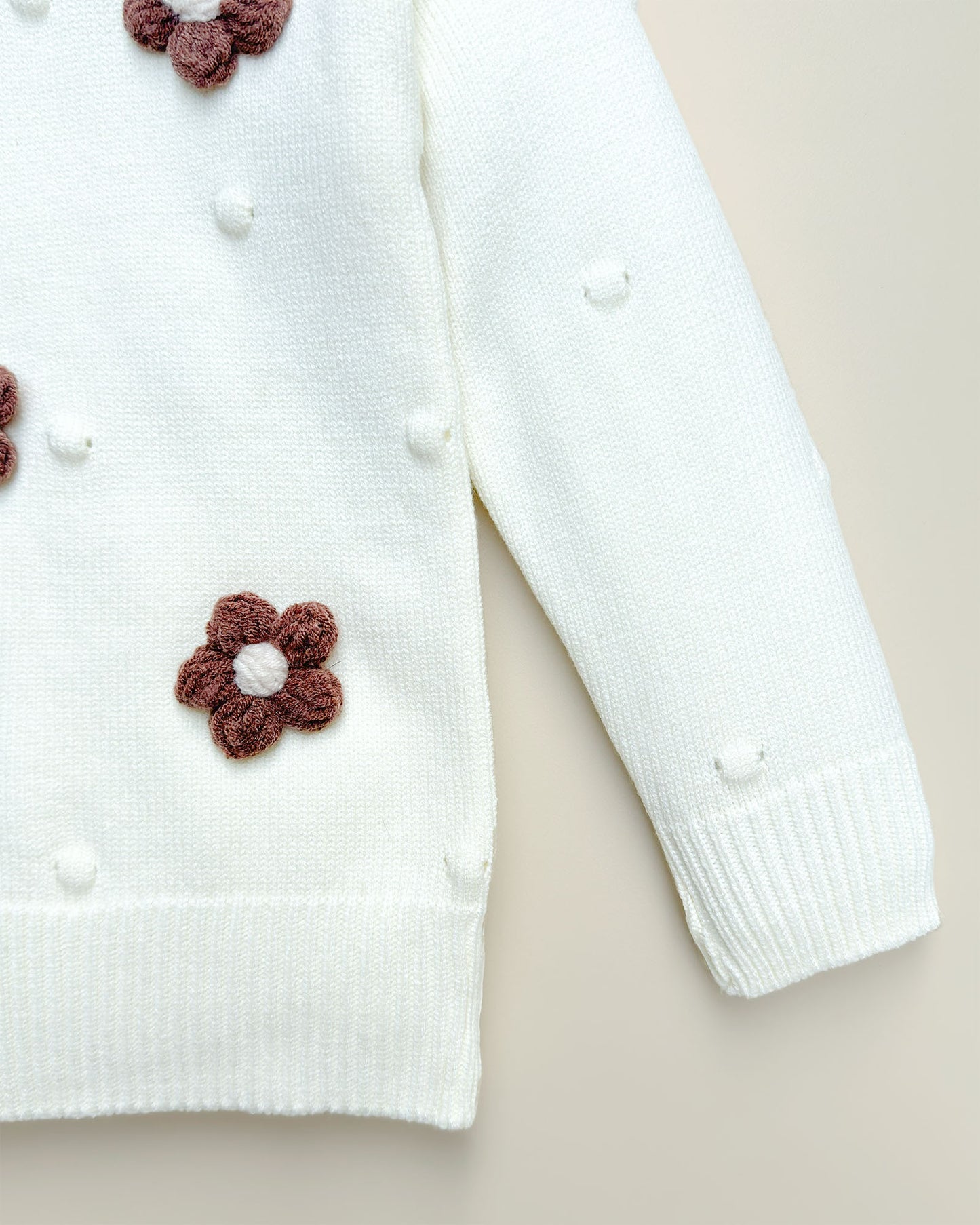 Flower Appliqued Textured Sweater