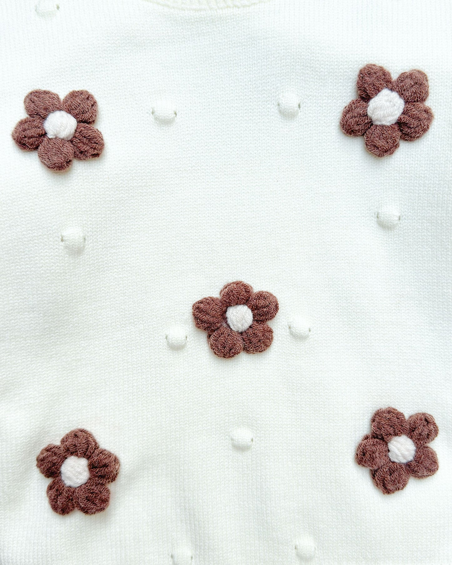 Flower Appliqued Textured Sweater
