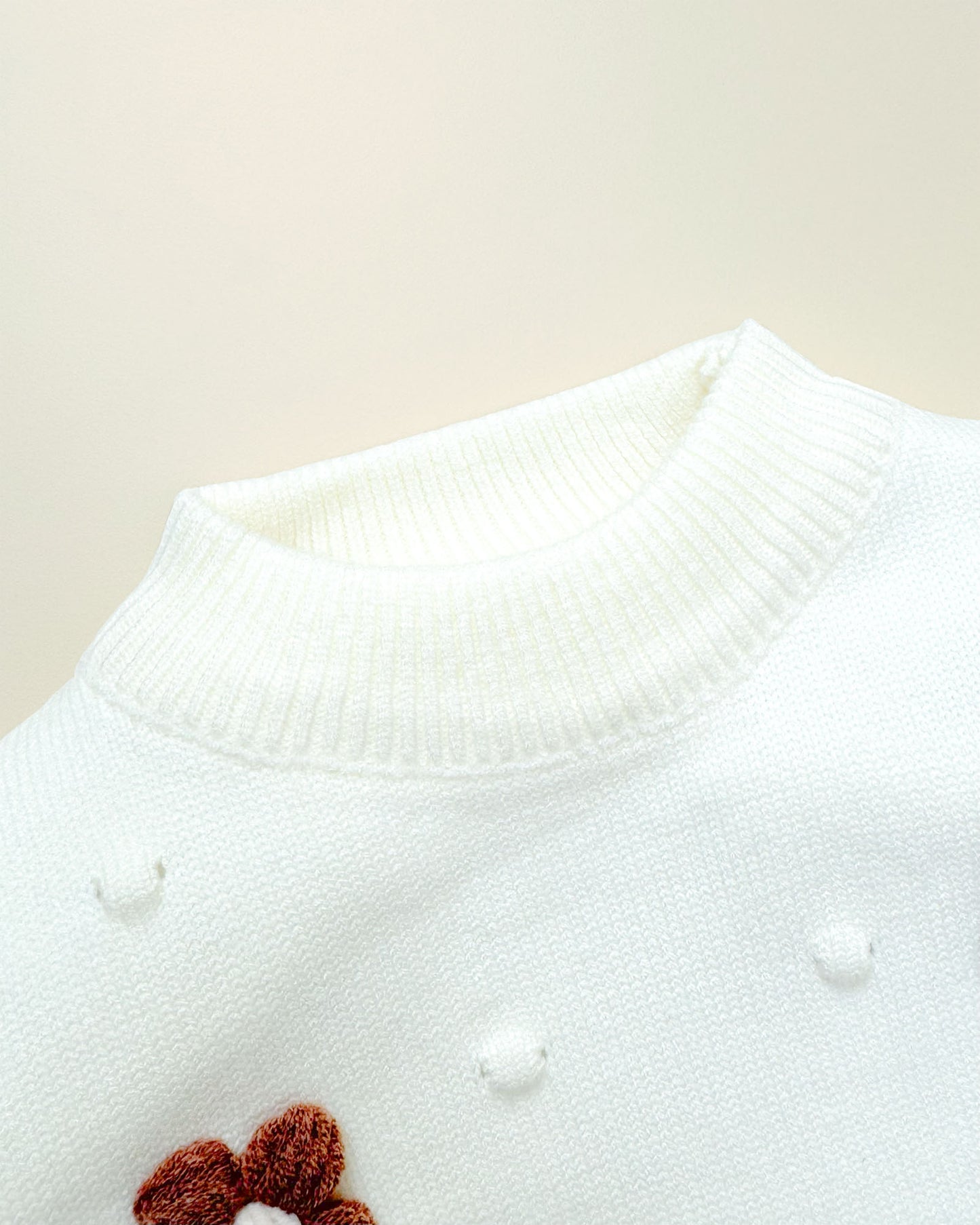 Flower Appliqued Textured Sweater