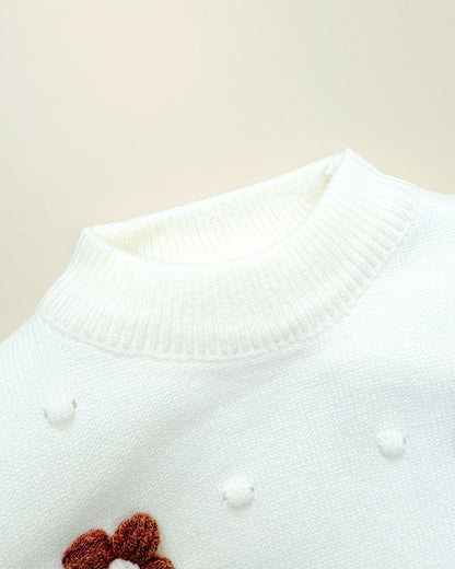 Flower Appliqued Textured Sweater