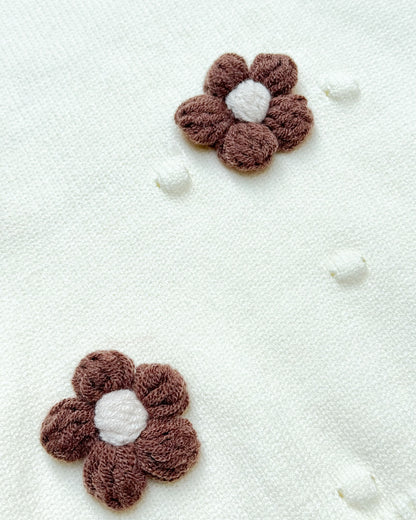 Flower Appliqued Textured Sweater