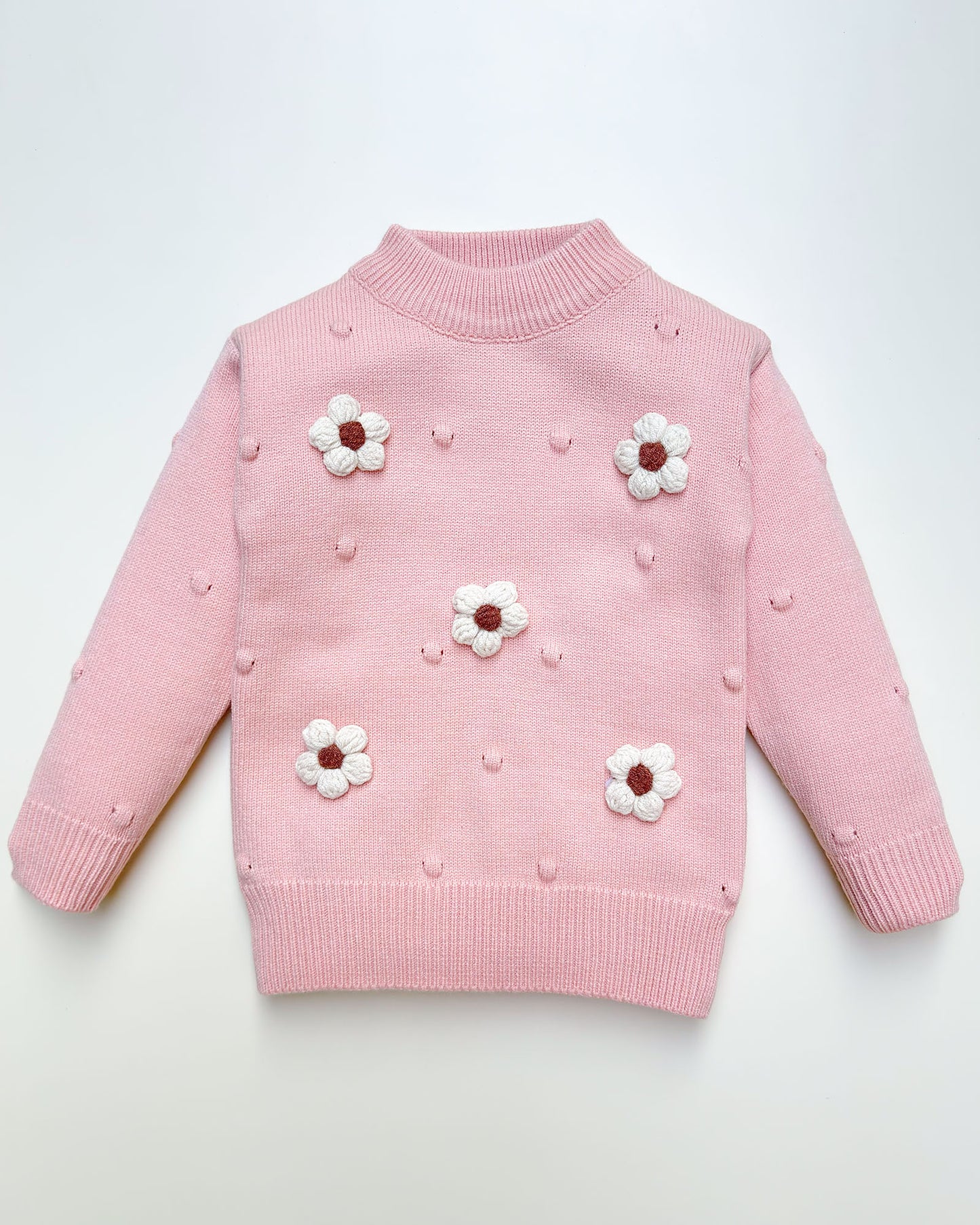 Flower Appliqued Textured Sweater