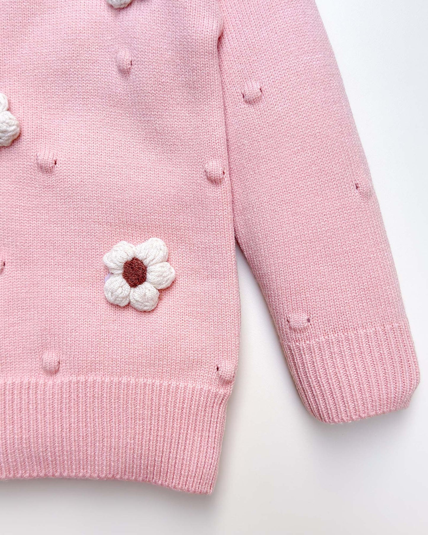 Flower Appliqued Textured Sweater