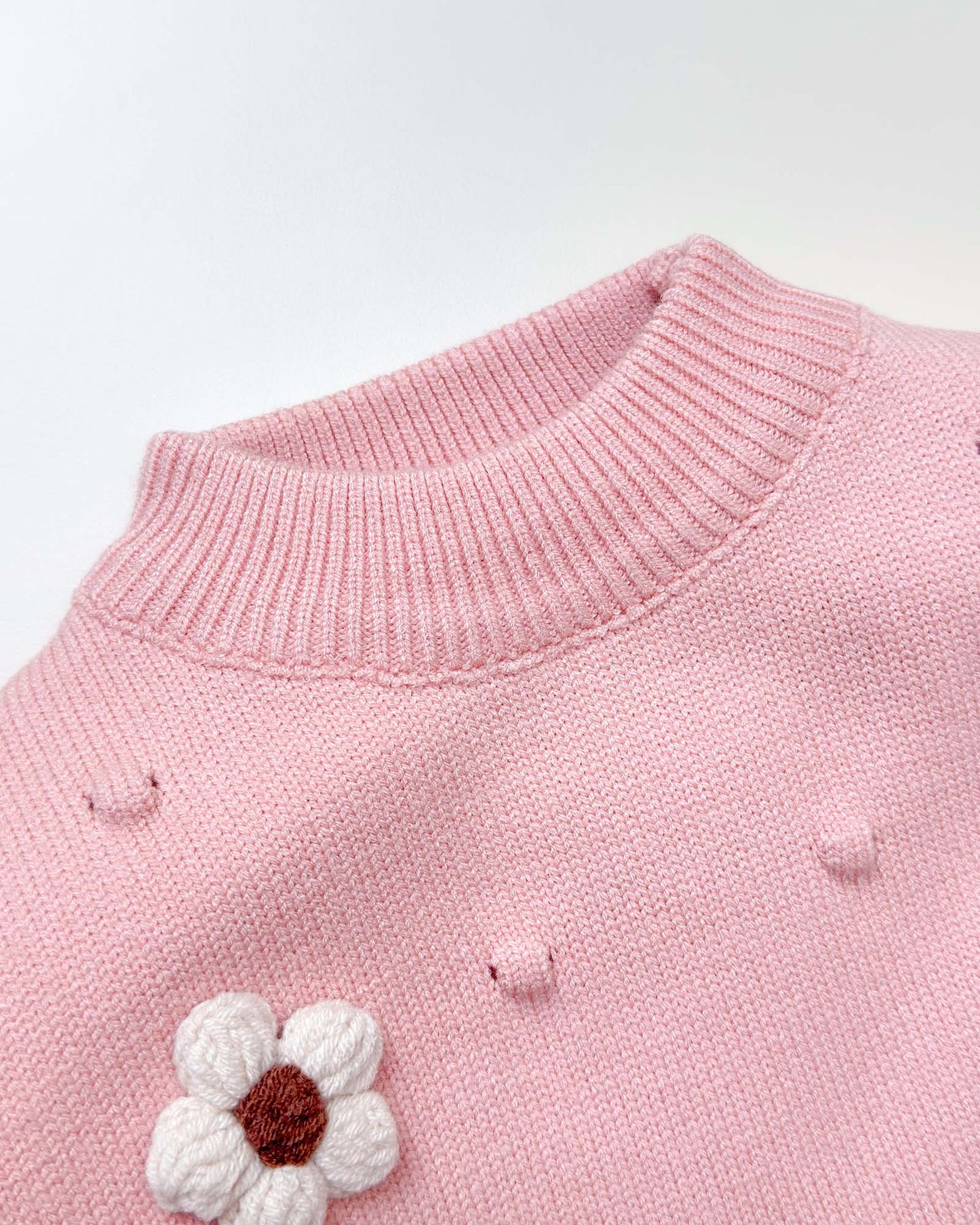 Flower Appliqued Textured Sweater