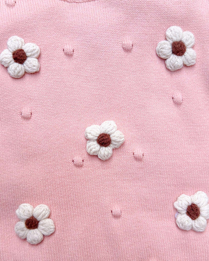 Flower Appliqued Textured Sweater
