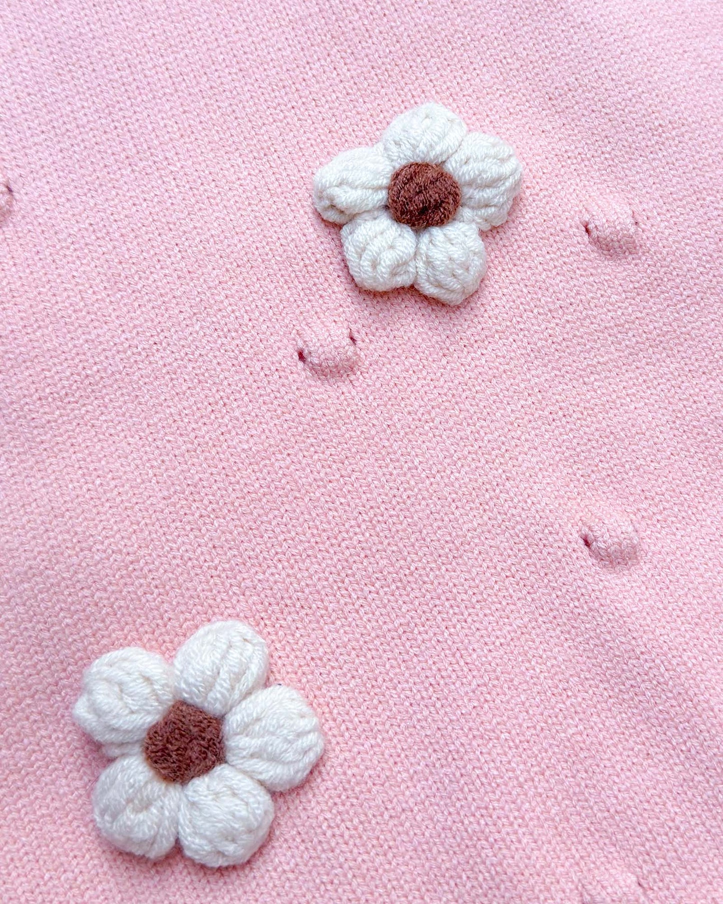 Flower Appliqued Textured Sweater