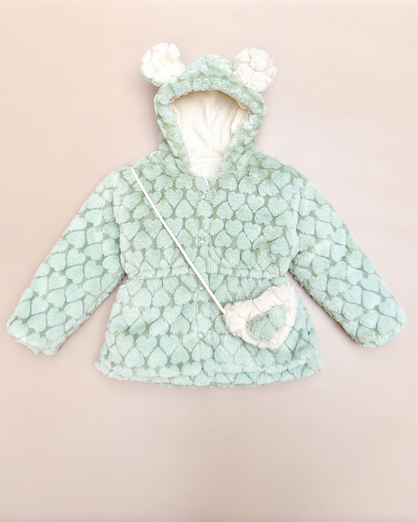 Textured Fur Full Sleeve Jacket With Sling Bag