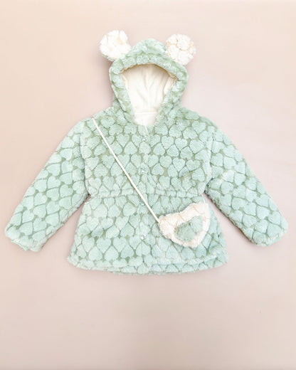 Textured Fur Full Sleeve Jacket With Sling Bag