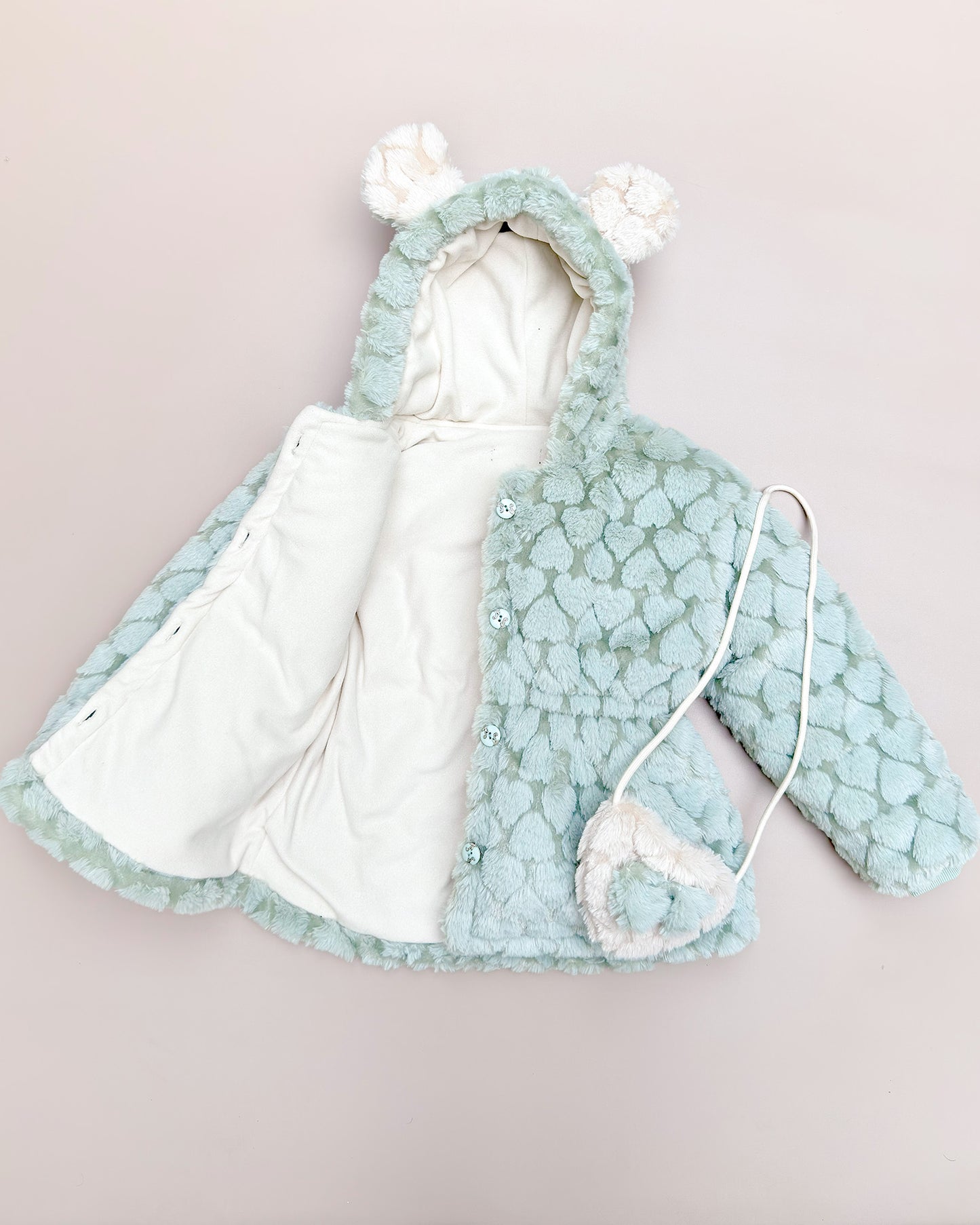 Textured Fur Full Sleeve Jacket With Sling Bag