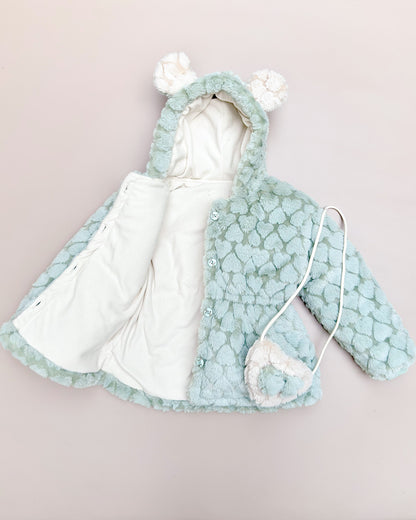 Textured Fur Full Sleeve Jacket With Sling Bag