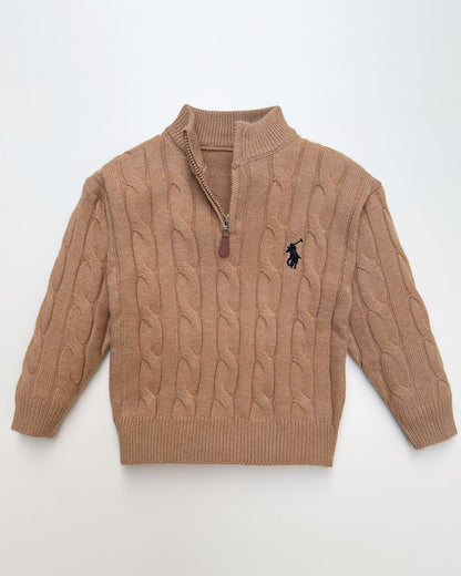 Classic Cable Knit Textured Zipper Sweater