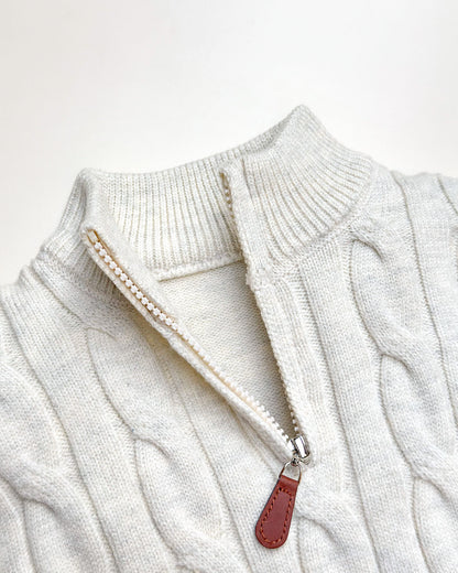 Classic Cable Knit Textured Zipper Sweater