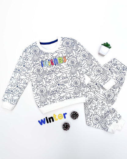 FRIENDS Graffiti Printed Fleeced Co-ord Set