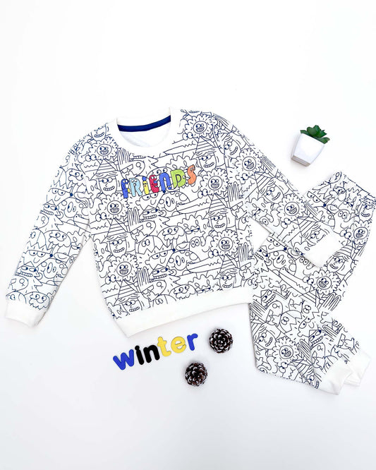 FRIENDS Graffiti Printed Fleeced Co-ord Set