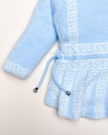 Full Sleeves Faux Fur Frock Co-ord Set with Geometric Print