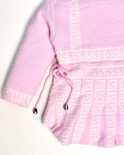 Full Sleeves Faux Fur Frock Co-ord Set with Geometric Print