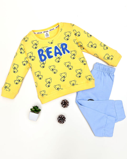 Fleeced Bear Bouclé Embroidery & Baby Print Co-ord