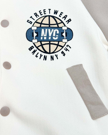NYC Lullaby Printed Baseball Jacket