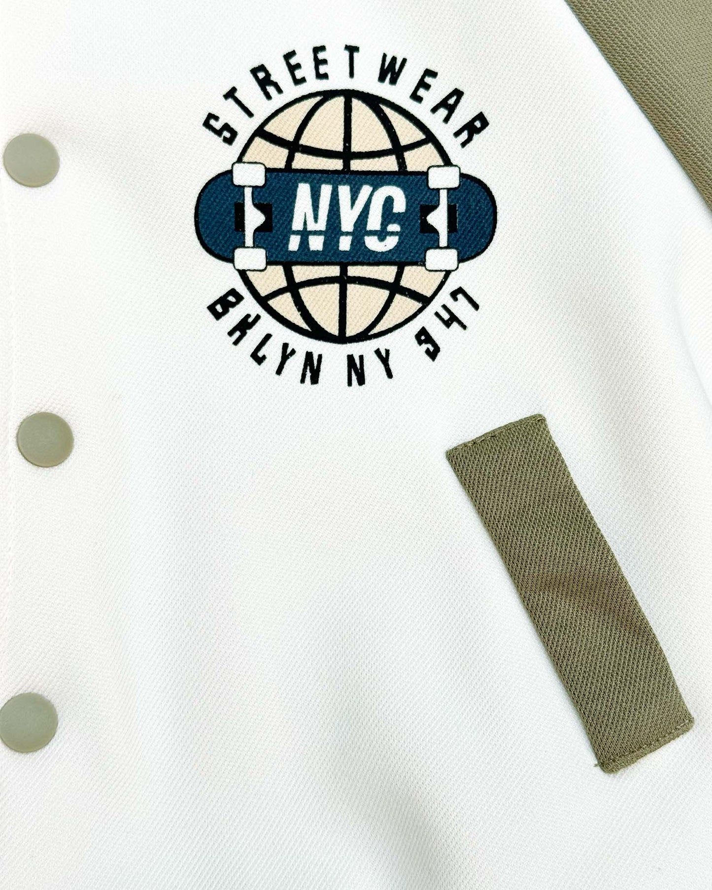 NYC Lullaby Printed Baseball Jacket